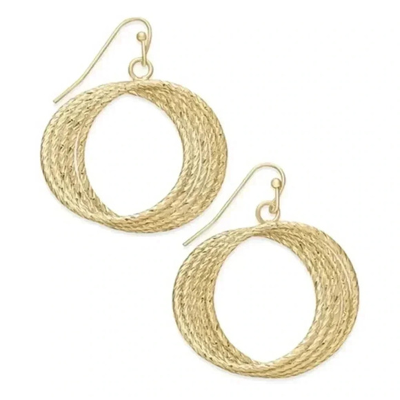 INC. Gold-Tone Diamond Cut Multi-Row Twisted Circle Drop Earrings NWT Macy’s - Picture 1 of 3